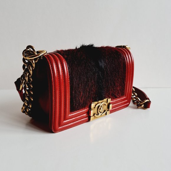 Chanel Boy Bag Goat Hair Small Flap Red Crossbody Bag - Picture 5 of 16
